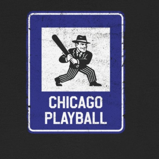 Black t-shirt with 'Chicago Playball' graphic on a white background