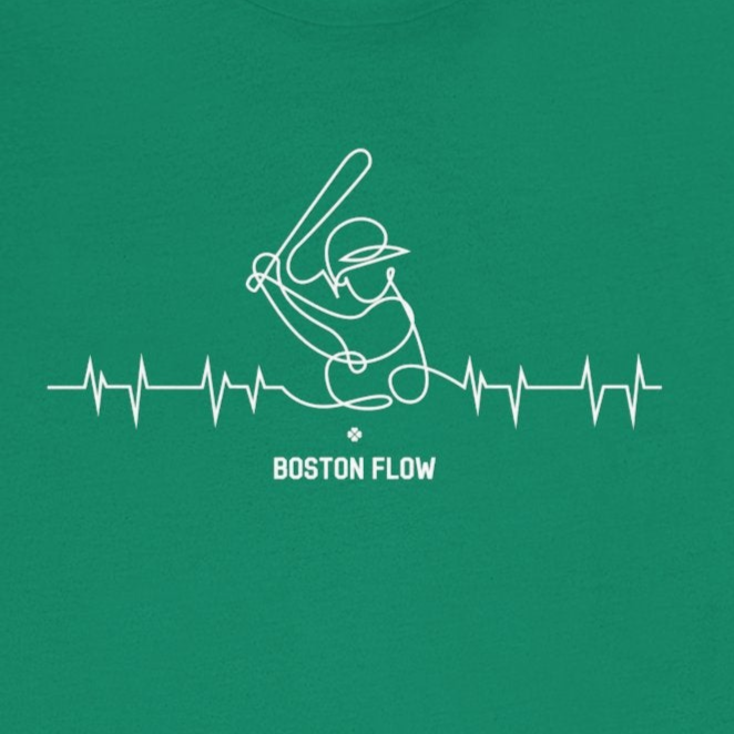 Green t-shirt with white graphic design on a white background