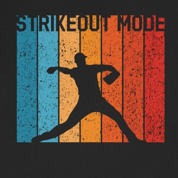 Black t-shirt with a graphic of a baseball player and 'Striked Out Mode' text on a white background
