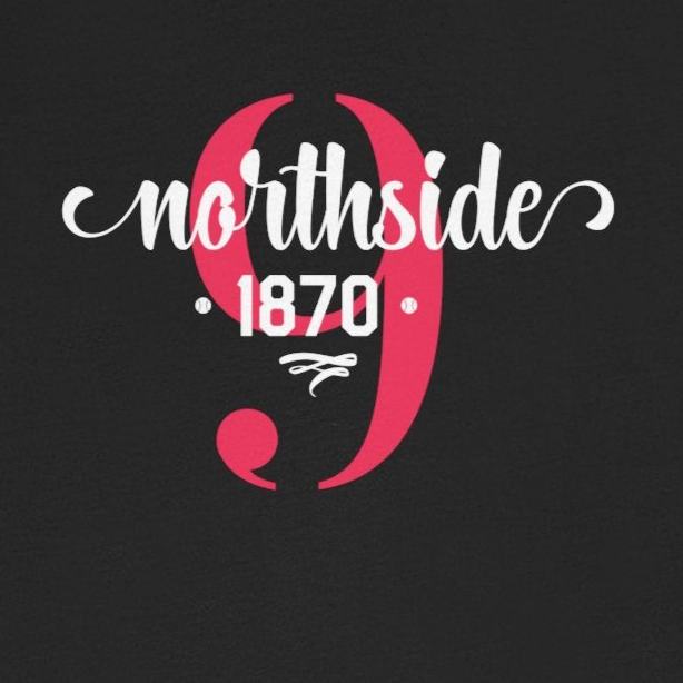 Black t-shirt with 'northside 1870' design on a white background