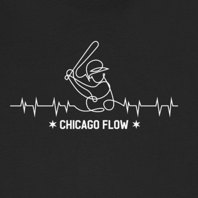 Black t-shirt with white graphic and text on a white background