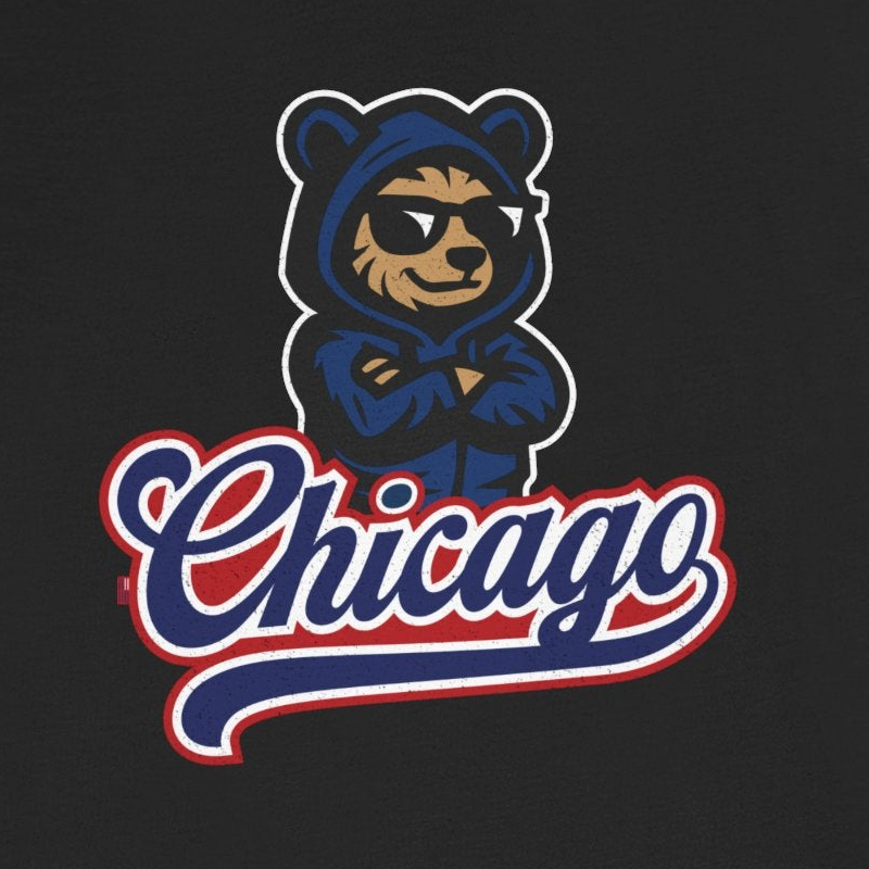Black t-shirt with a bear graphic and 'Chicago' text on a white background