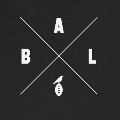 Black t-shirt with white logo on a white background