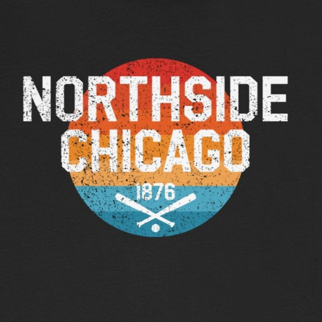 Black t-shirt with 'Northside Chicago' graphic on a white background