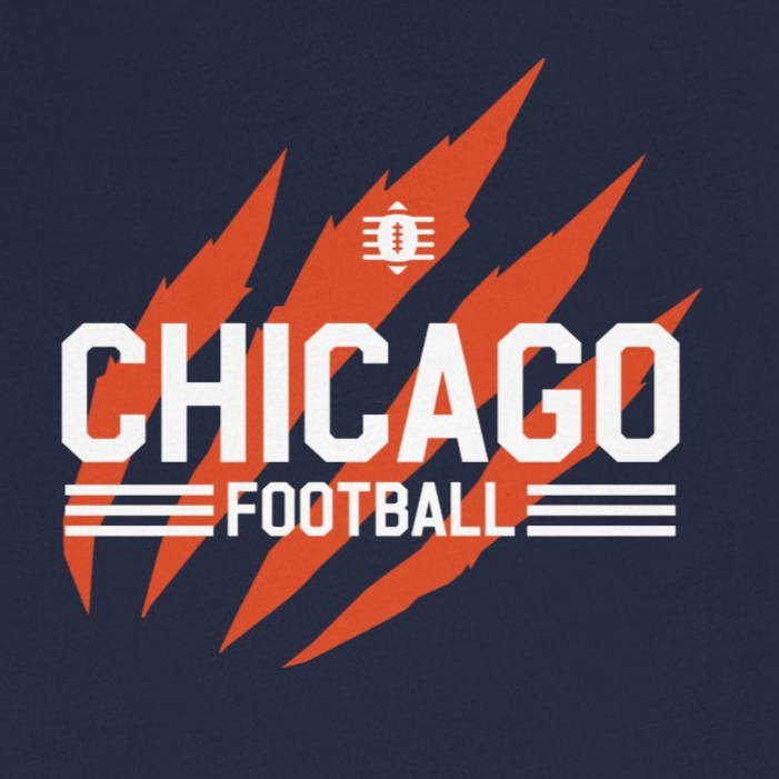 Navy blue t-shirt with 'Chicago Football' graphic on a white background