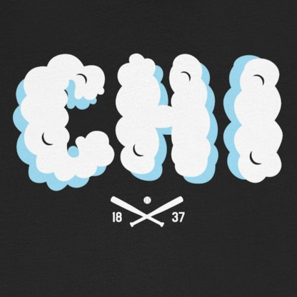 Black t-shirt with 'CHI' graphic design on a white background