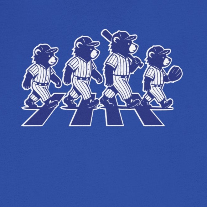 Blue t-shirt with white graphic design on a white background