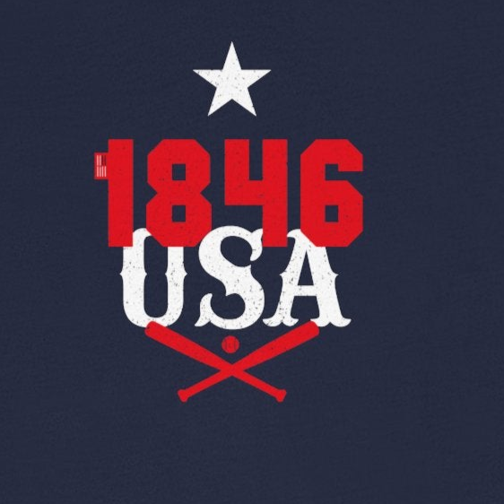 Navy blue t-shirt with '1846 USA' graphic on a white background