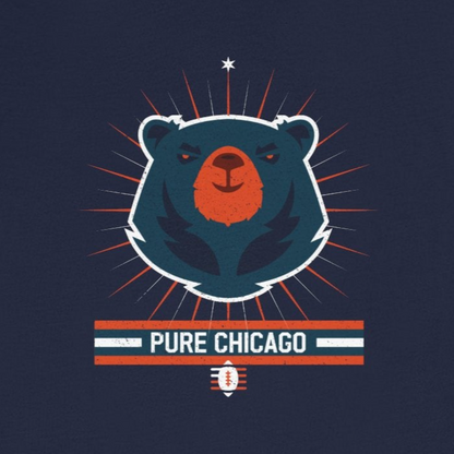 Navy blue t-shirt with a bear graphic and 'Pure Chicago' text on a white background