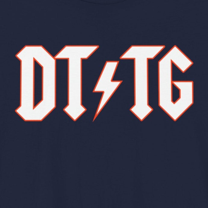 Navy blue t-shirt with 'DTTG' logo on a white background