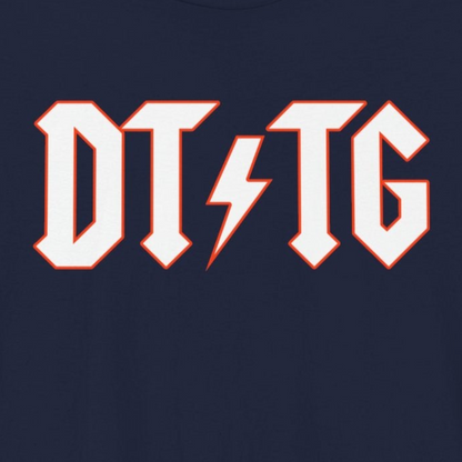 Navy blue t-shirt with 'DTTG' logo on a white background