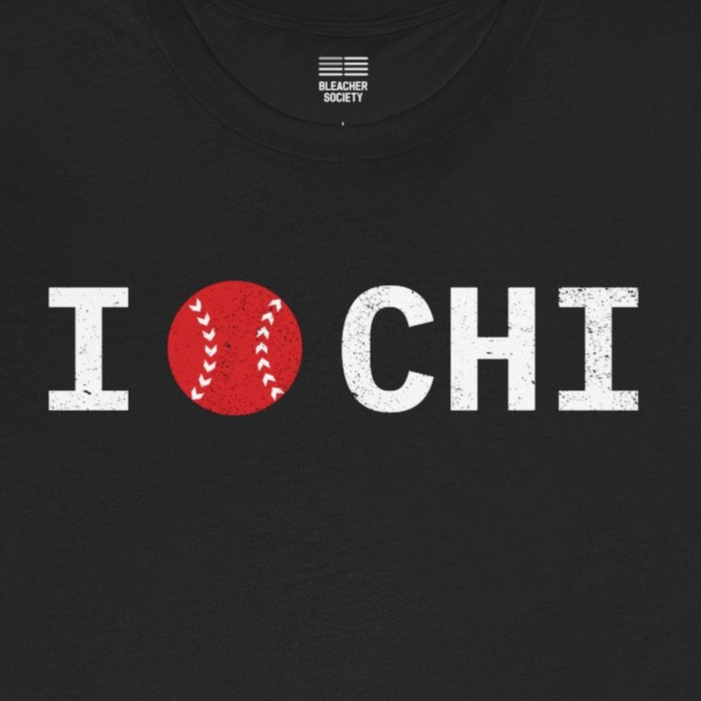 Black t-shirt with 'I ❤️ CHI' design on a white background