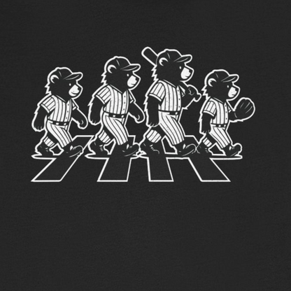 Black t-shirt with white graphic design on a white background