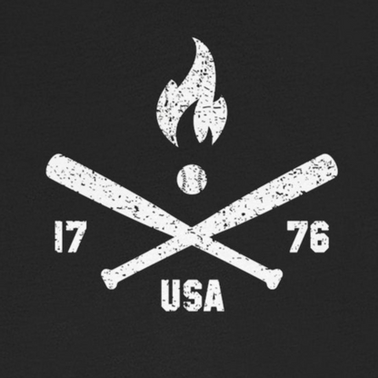 Black t-shirt with white graphic design on a white background