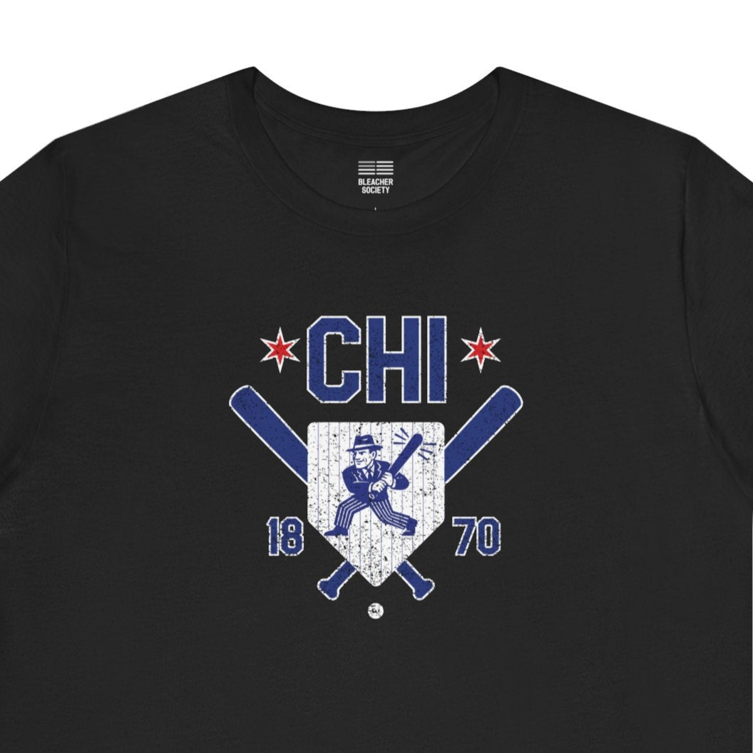 Black t-shirt with a sports-themed graphic and 'CHI' on a white background