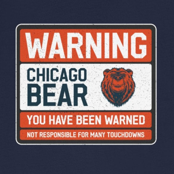 Navy blue t-shirt with a warning sign graphic featuring a bear on a white background