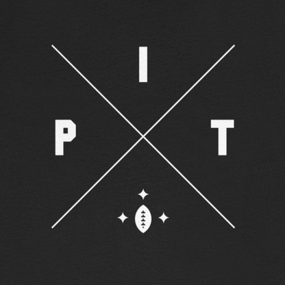 Black t-shirt with white graphic design on a white background