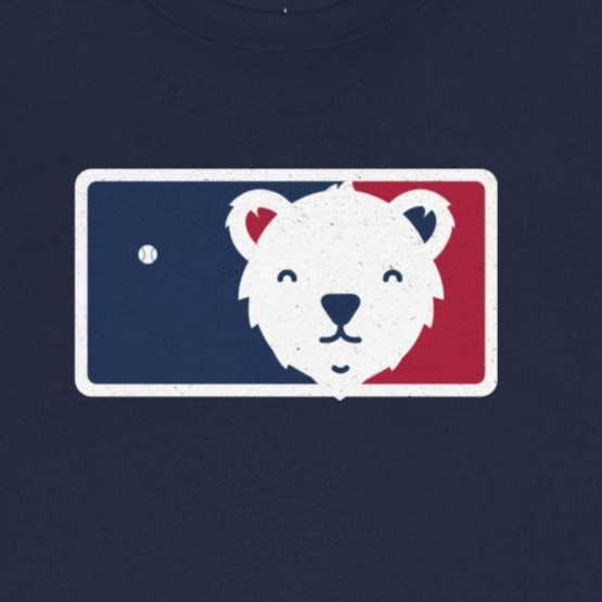 Navy blue t-shirt with a logo featuring a bear face on a white background
