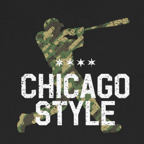 Black t-shirt with 'Chicago Style' graphic design on a white background