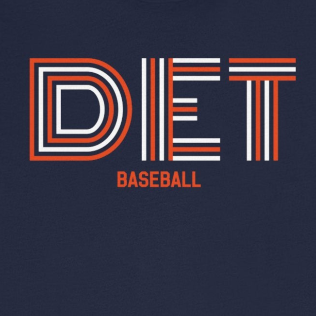 Navy blue t-shirt with 'DIET BASEBALL' text on a white background