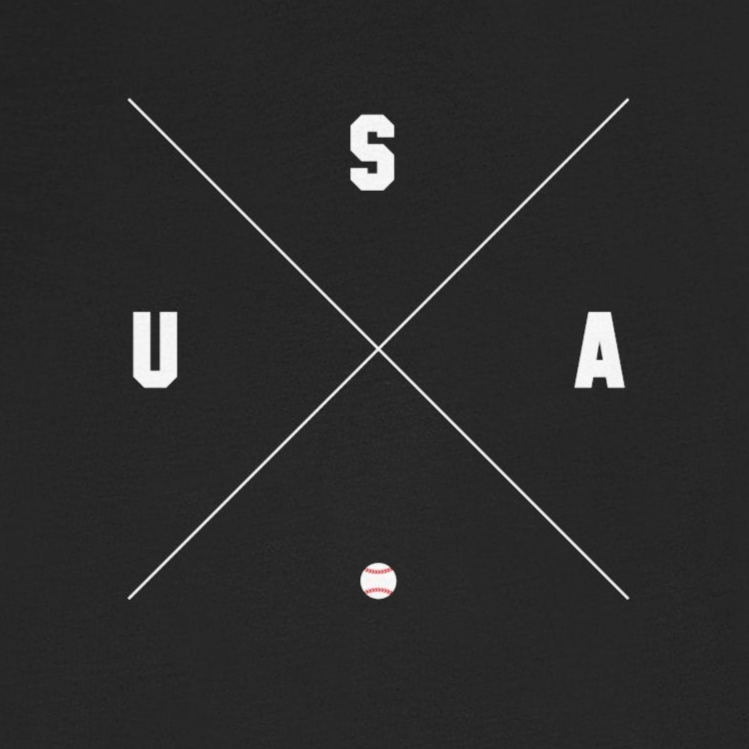 Black t-shirt with 'USA' design on a white background