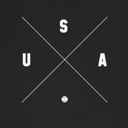 Black t-shirt with 'USA' design on a white background