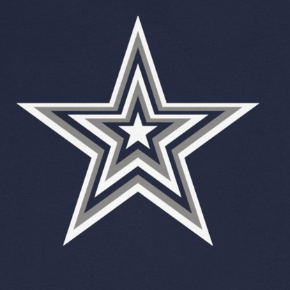 Navy blue t-shirt with a white star design on a white background