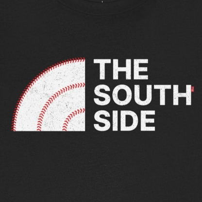 Black t-shirt with 'The South Side' logo on a white background
