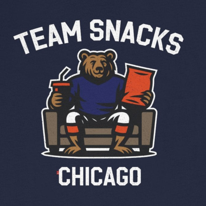 Navy blue t-shirt with a bear graphic and text on a white background