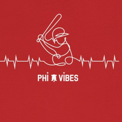 Red t-shirt with a white graphic and text on a white background