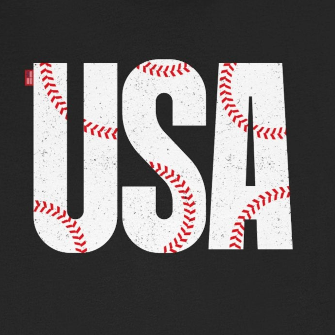 Black t-shirt with 'USA' printed on it against a white background